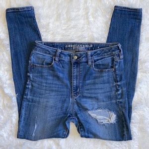 American Eagle Outfitters Super Super Stretch X Distressed Blue Jeans Size 10